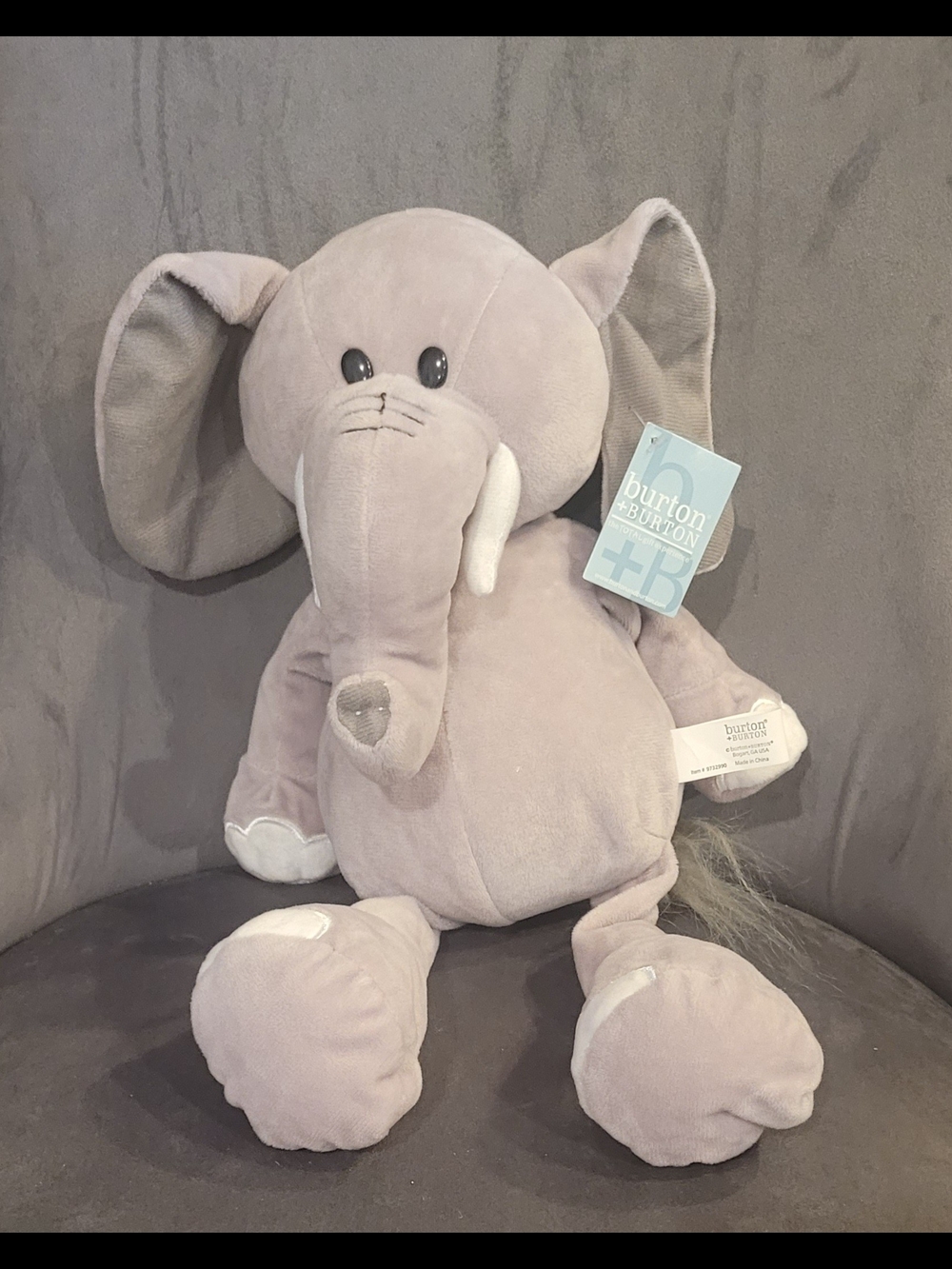 Burton Plush Elephant in Light Gray